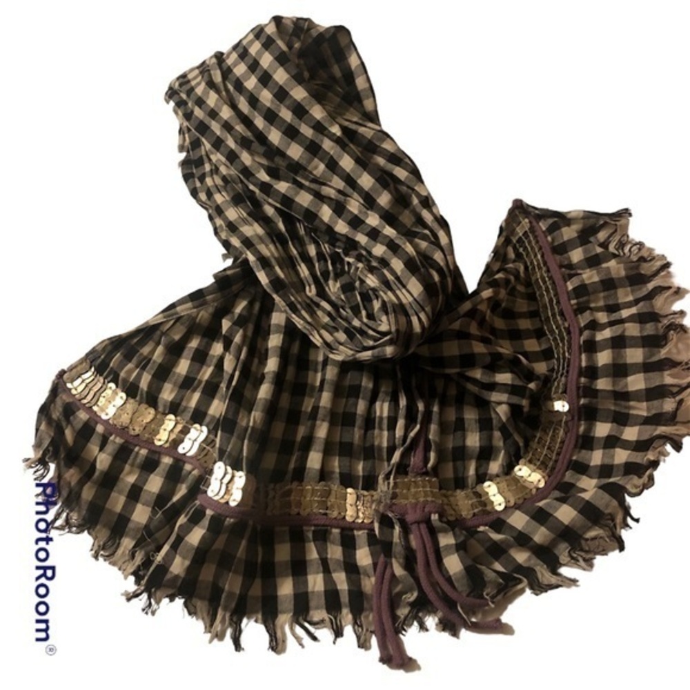 JUICY COUTURE CHECKED GOLD SEQUINS PURPLE ROPE TRIM unique SCARF